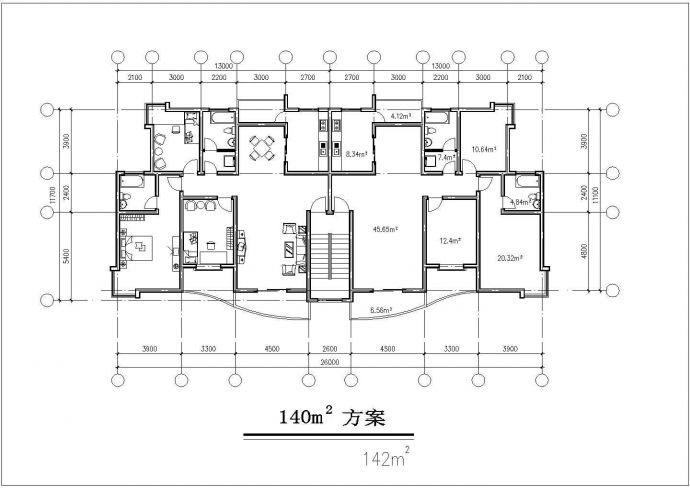 湖州市某新建小区140-156平米三套大户型平面设计CAD图纸_图1