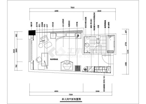 晋江市某高档商务酒店内部样板套房全套装修装饰设计CAD图纸-图二