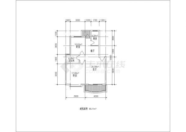 景江天城80至90平米的户型设计CAD图纸【含独户1种设计85.11平米】-图一