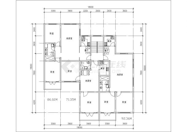 景江天城80至90平米的户型设计CAD图纸【含独户1种设计85.11平米】-图二