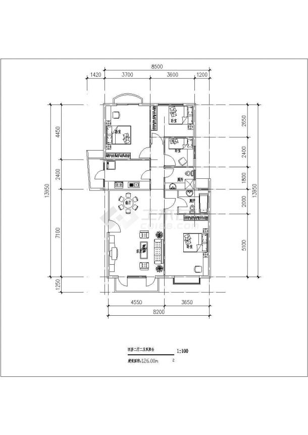 宜昌市某小区住宅南北通透户型装修设计CAD图纸-图二