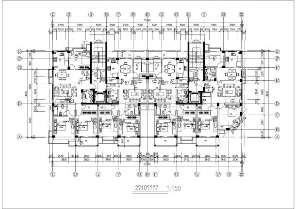 8000平米左右18层框剪结构住宅楼建筑设计CAD图纸（含机房层和总图）-图一