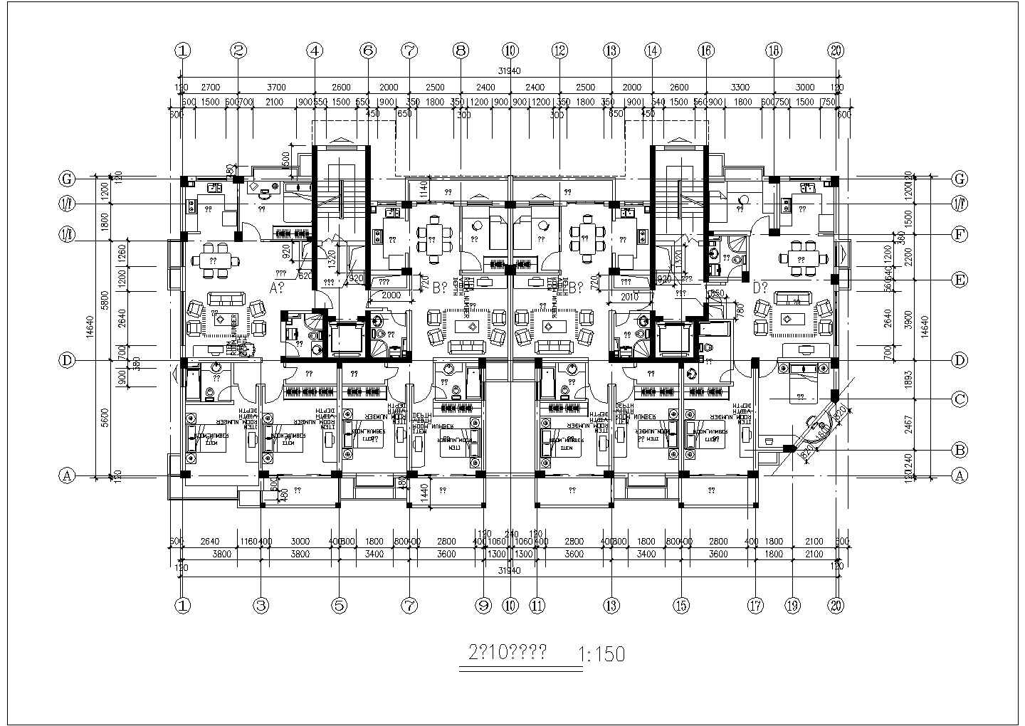8000平米左右18层框剪结构住宅楼建筑设计CAD图纸（含机房层和总图）