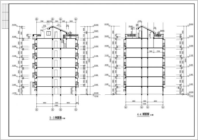 某小区3800平米7层框架住宅楼平立剖面设计CAD图纸（含阁楼和架空层）_图1