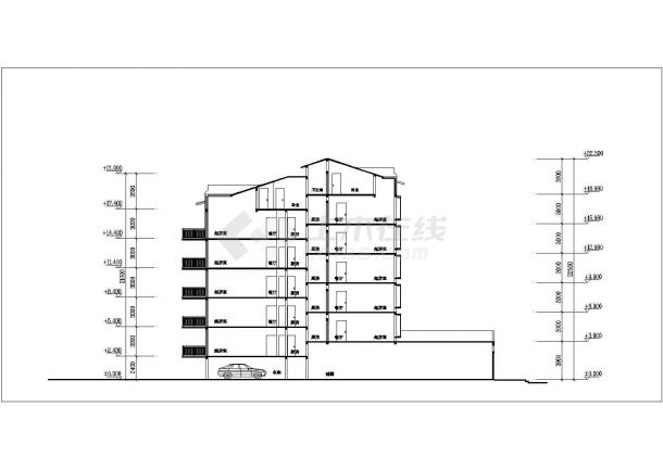 常州市某小区7层砖混结构商住楼立剖面设计CAD图纸（底层商铺/含阁楼）-图二