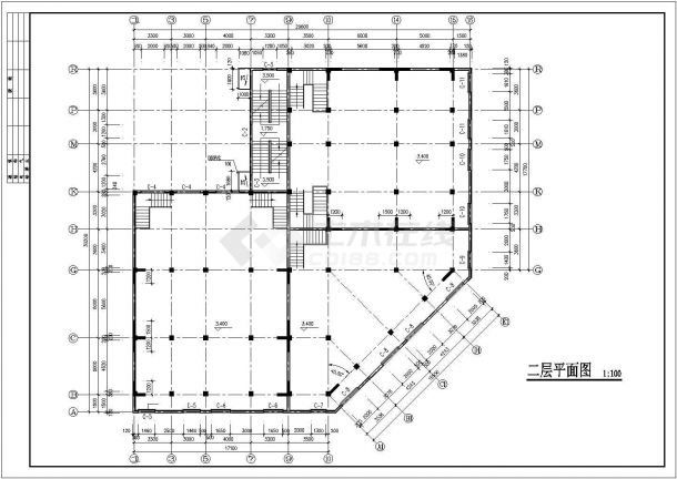 某小区临街3250平米6层框架结构商住楼建筑设计CAD图纸（1-2层商用）-图一