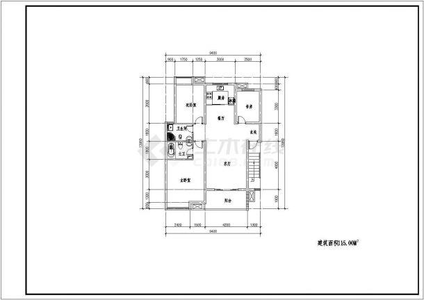 建筑面积100平米左右三室二厅户型设计cad平面方案图-图一