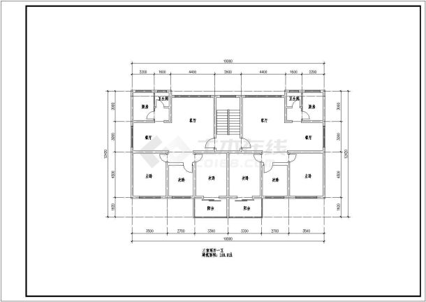 建筑面积100平米左右三室二厅户型设计cad平面方案图-图二