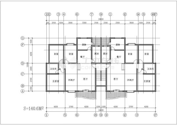 经典70种一梯两户住宅户型设计cad建筑平面方案图（含户型经济指标）-图二