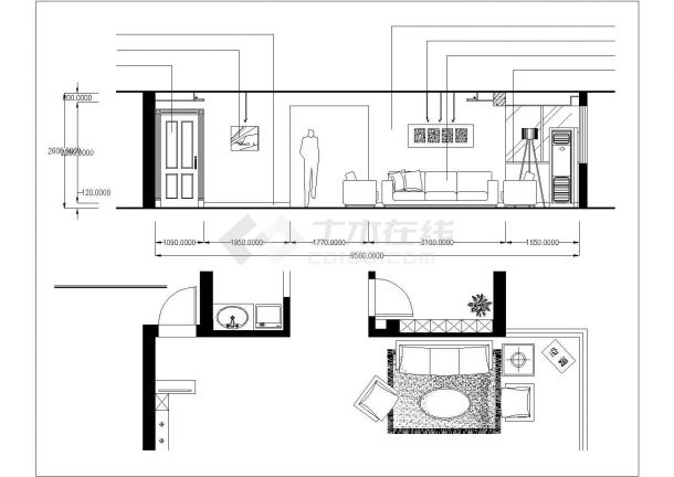 武汉鑫苑世家小区115平米户型全套装修施工设计CAD图纸-图二