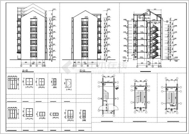 铜陵市某现代化小区3100平米7层砖混结构住宅楼建筑设计CAD图纸-图二