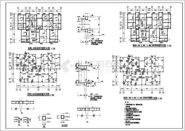 浙江省温岭市某建筑施工结构布置CAD图纸-图二