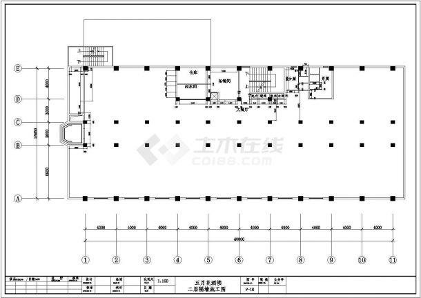 河南省灵宝市某连锁餐厅隔墙施工设计CAD方案-图二