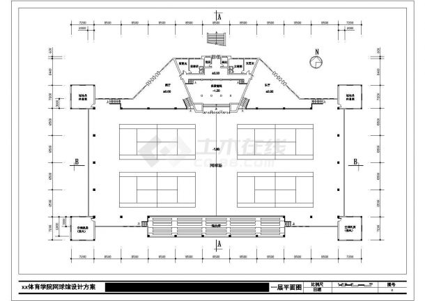 2层体育学院网球馆建筑设计图【含效果图】-图二