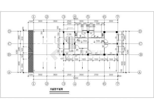 1900平米7层框架结构商住楼建筑设计CAD图纸（含天面层/底层商用）-图一