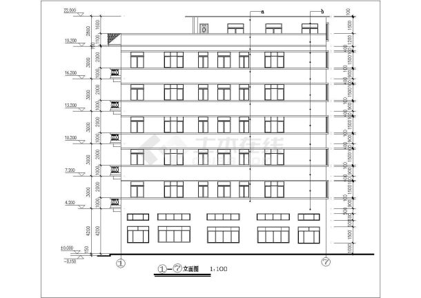 1900平米7层框架结构商住楼建筑设计CAD图纸（含天面层/底层商用）-图二