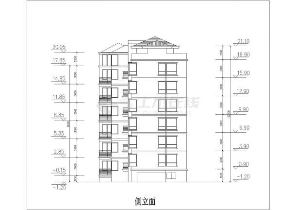 1500平米7层砖混结构住宅楼平立剖面设计CAD图纸（含架空层）-图一