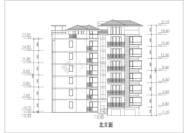 1500平米7层砖混结构住宅楼平立剖面设计CAD图纸（含架空层）-图二