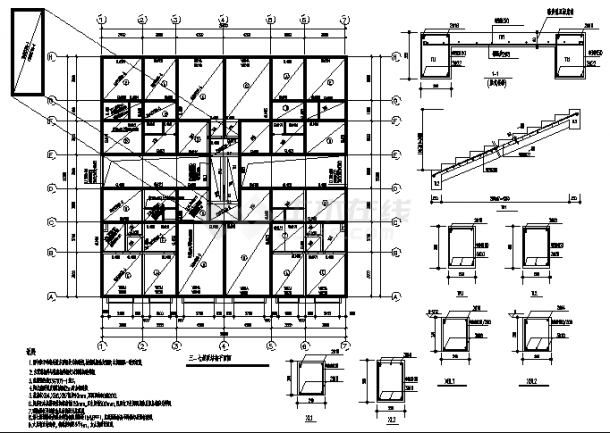 广东某小区6层底框砖混住宅楼结构设计施工cad图纸-图一