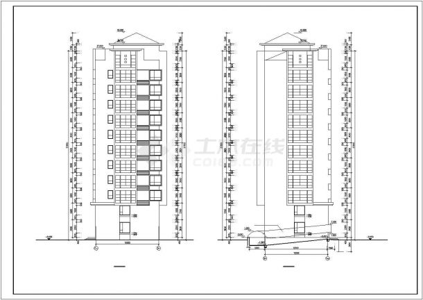 占地635平米12层框架结构商住楼平立剖面设计CAD图纸（1-2层商用）-图二