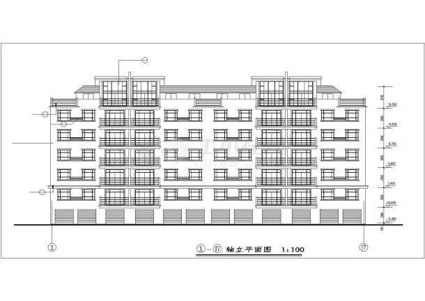 2600平米7层框架结构住宅楼建筑设计CAD图纸（含车库和阁楼层）-图一