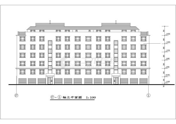 2600平米7层框架结构住宅楼建筑设计CAD图纸（含车库和阁楼层）-图二