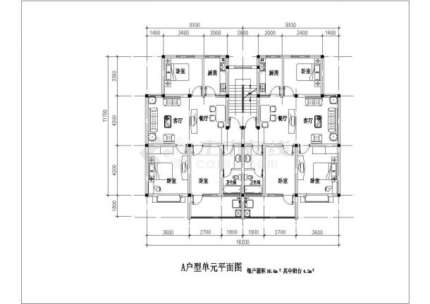 典型多层住宅楼户型设计cad平面方案图集合（标注详细）-图一