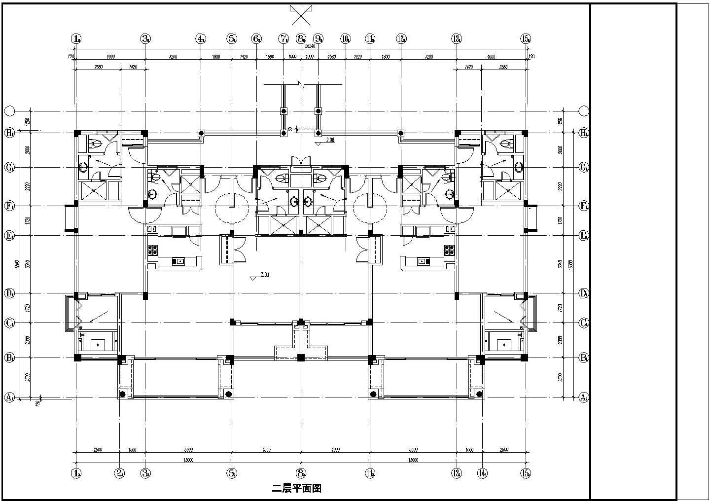 酒店式公寓全套建筑施工设计cad图(含屋顶平面图)