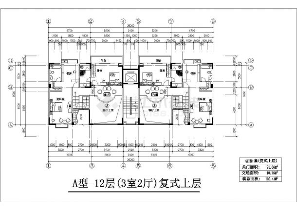 潮州市某新建小区102-137平米3张三房热门户型设计CAD图纸-图一