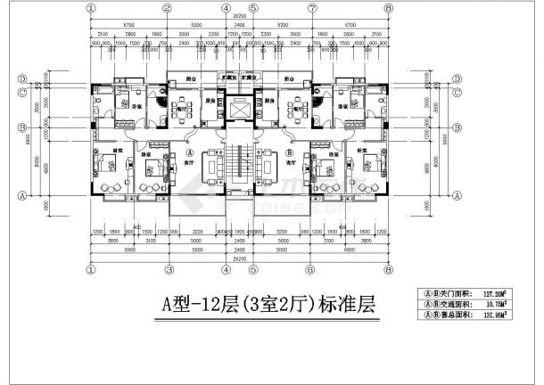 潮州市某新建小区102-137平米3张三房热门户型设计CAD图纸-图二