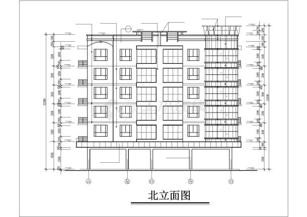 昆山xx小区临街五栋6层连排框架结构商住楼立剖面设计CAD图纸-图一
