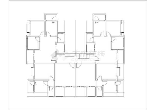 xx小区3100平米7层砖混结构住宅楼平立剖面设计CAD图纸（1层4户）-图一