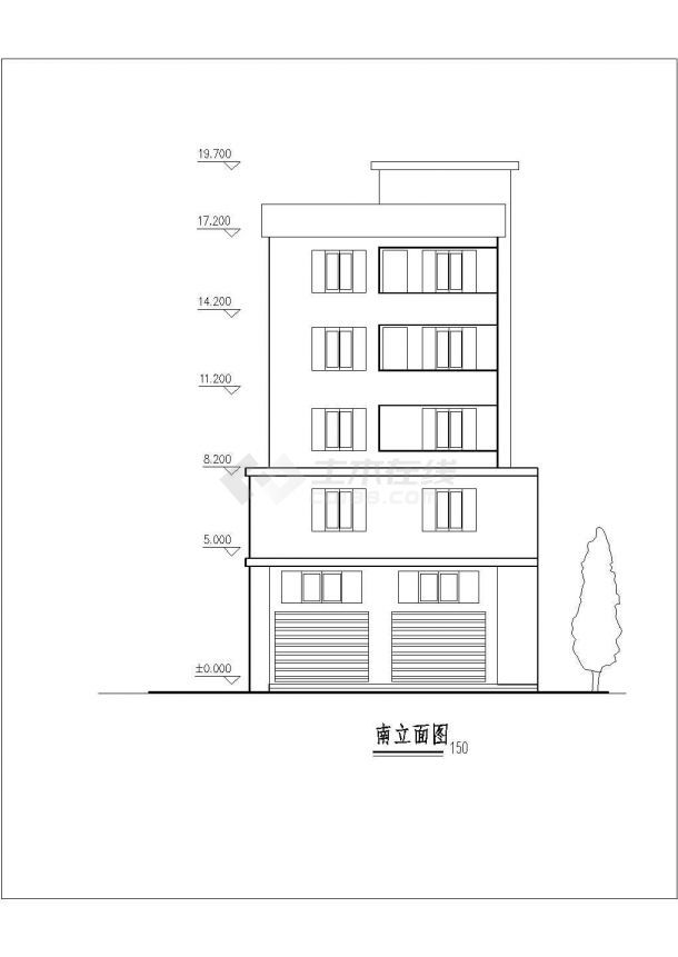 3700平米左右6层砖混结构商住楼建筑设计CAD图纸（1-2层商场）-图二