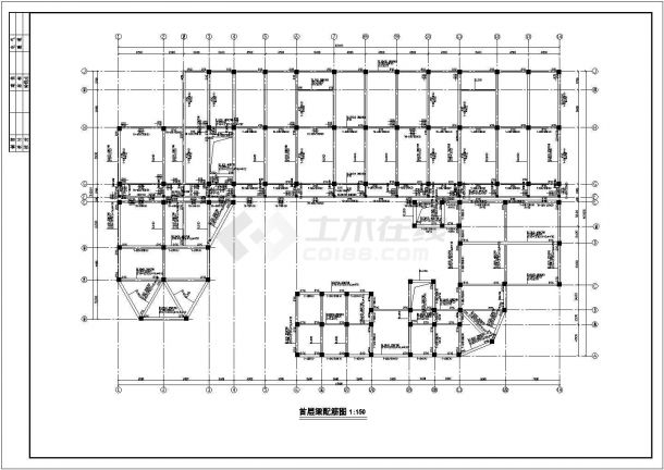 某主体三层局部四层框架结构幼儿园结构设计cad全套施工图（含设计说明）-图一