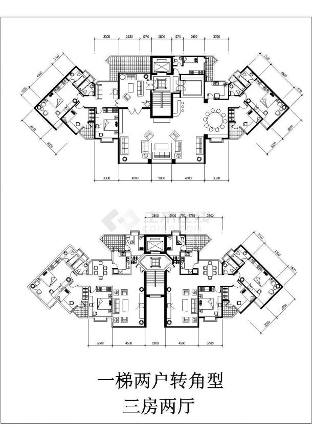 典型多层与小高层单体住宅户型设计cad平面方案图集合-图二