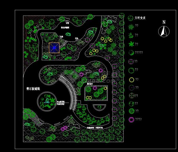 某城市园林小游园景观绿化规划设计cad总平面方案图-图一