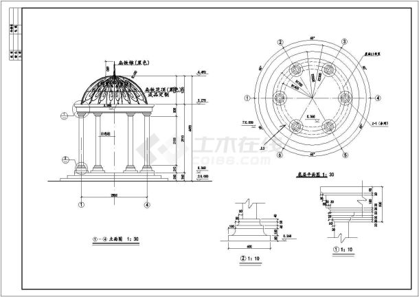 某欧式亭CAD设计图纸-图一