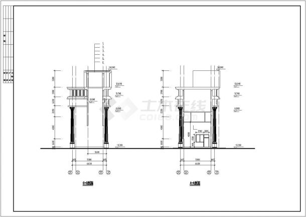 成都市xx小区14米高的欧式风格入口大门全套施工设计CAD图纸-图一