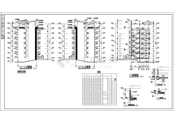 xx小区5250平米7层框架结构住宅楼全套平立剖面设计CAD图纸（含架空层）-图一