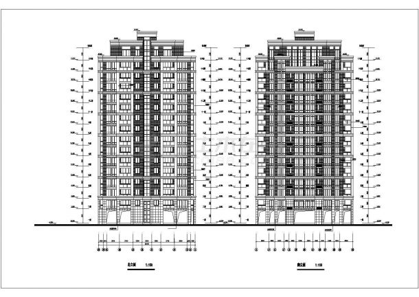 1.4万平米17层框架结构住宅楼平立剖面设计CAD图纸（含机房层和架空层）-图二