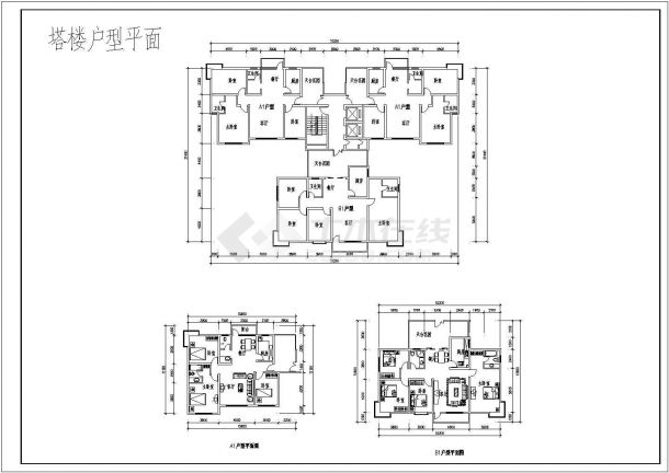 典型小高层住宅及塔楼户型设计cad平面方案图集合-图二