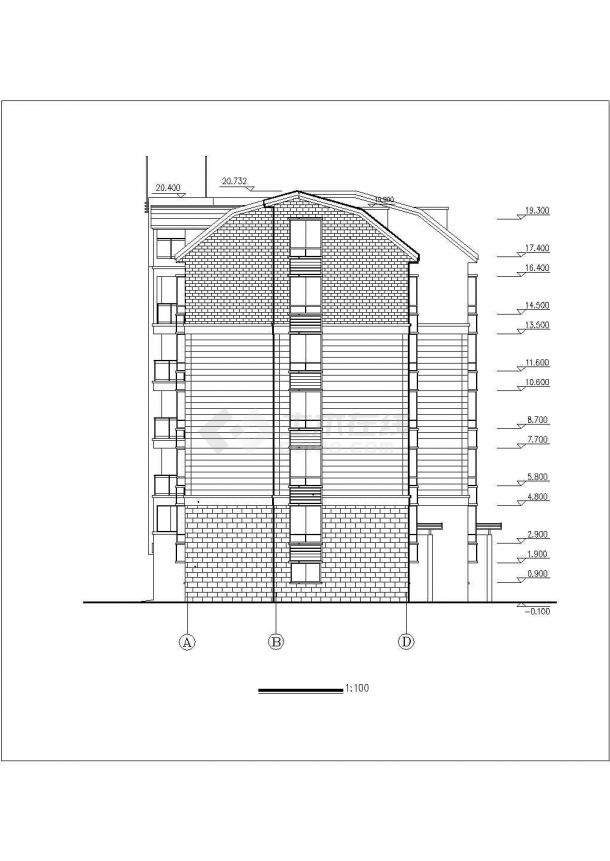 南京xx小区7层框混结构住宅楼平立剖面设计CAD图纸（含车库层和阁楼）-图一