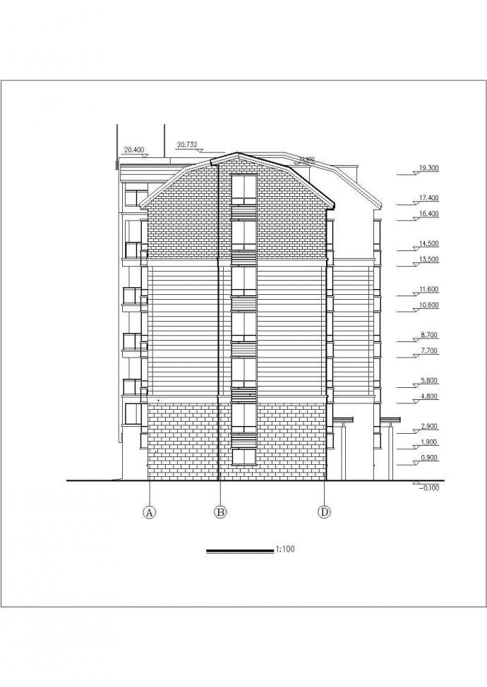 南京xx小区7层框混结构住宅楼平立剖面设计CAD图纸（含车库层和阁楼）_图1