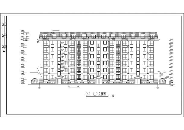 xx小区3800平米7层砖混民居楼建筑设计CAD图纸（含阁楼和半地下室）-图一