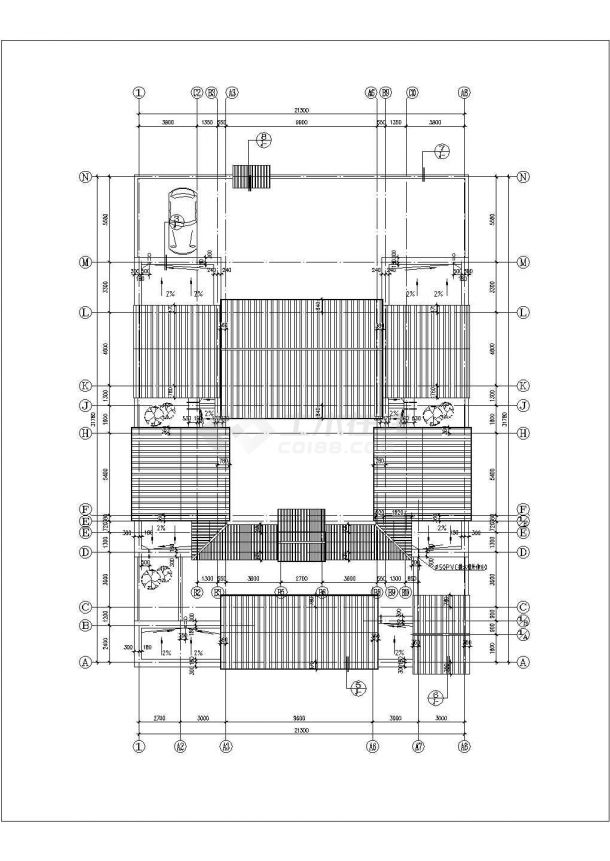 某度假村440平米单层砖混四合院式民宿酒店平立剖面设计CAD图纸-图二
