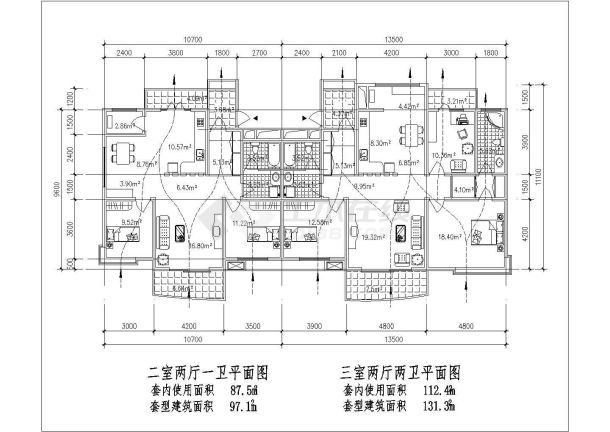 哈尔滨某新建小区97-184平米经典热门户型设计CAD图纸（4张）-图一