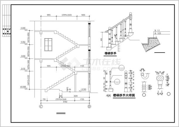 某三层砖混结构别墅建筑及结构设计施工CAD图纸-图二