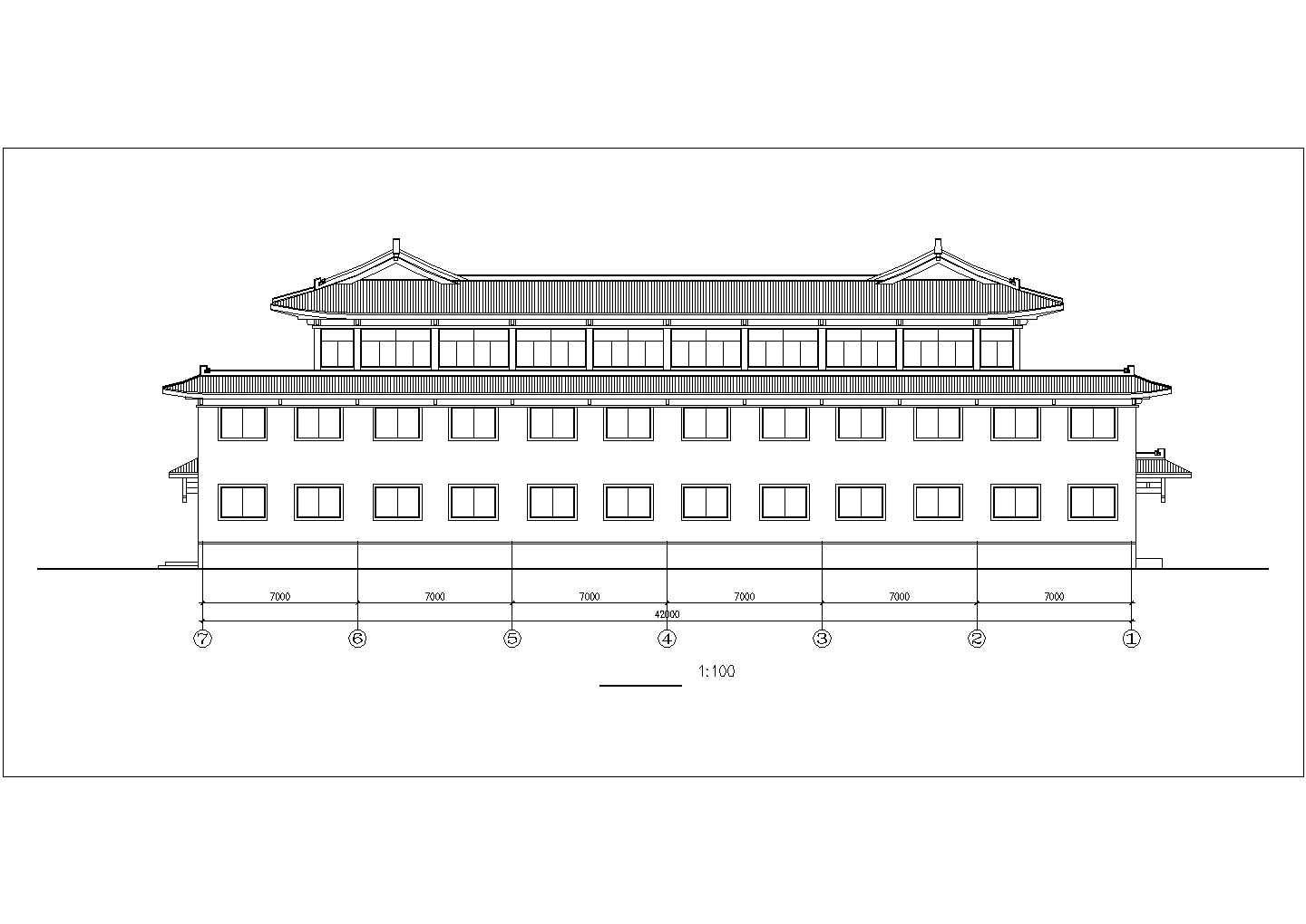 乌鲁木齐某商业街2000平米3层框架结构洗浴中心建筑CAD设计图纸