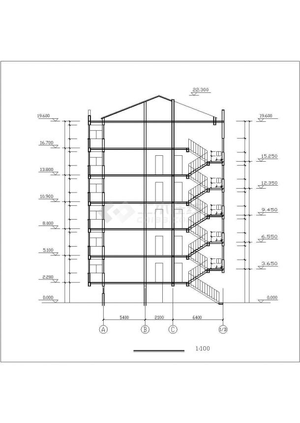 3800平米7层框混结构住宅楼平立剖面设计CAD图纸（底层为车库）-图一