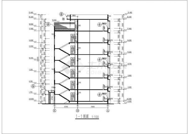 湖州市xx小区4100平米7层砖混结构民居住宅楼平立剖面设计CAD图纸-图二